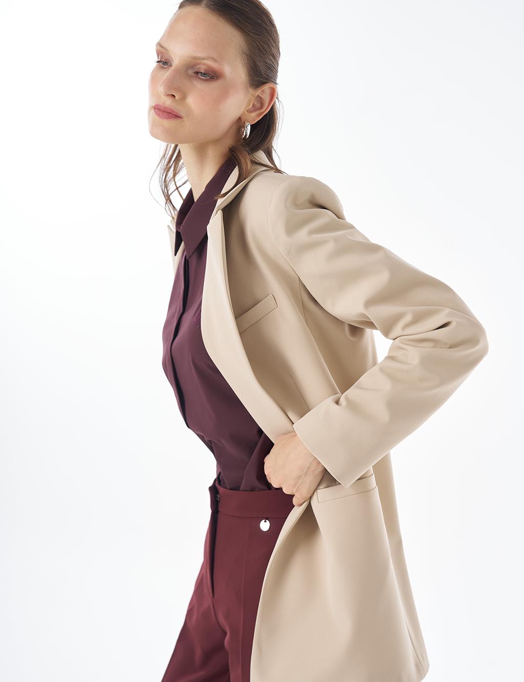 Single-Button Basic Blazer - Stone