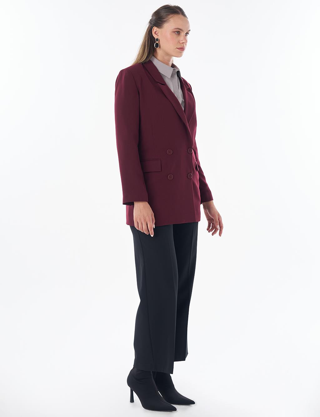 Cover Pocket Crepe Blazer Jacket Burgundy