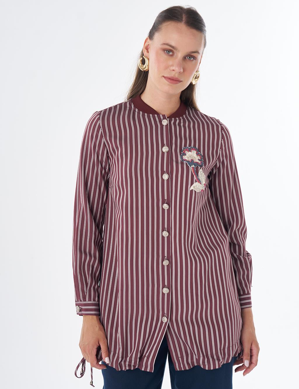 Embroidered Striped Tunic - Dark Burgundy