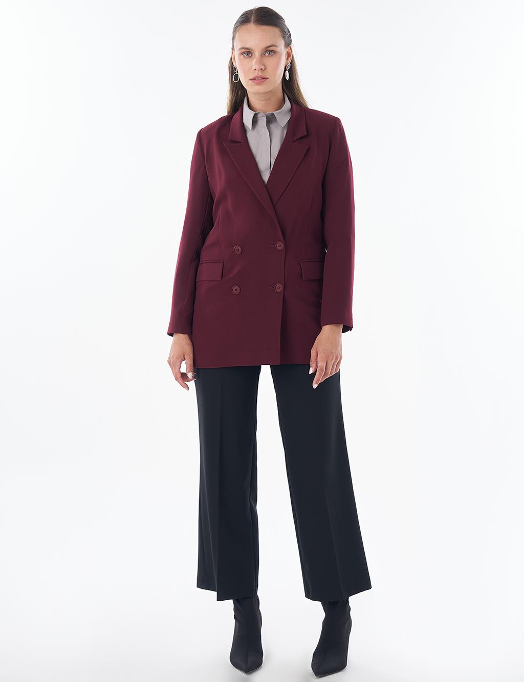 Cover Pocket Crepe Blazer Jacket Burgundy