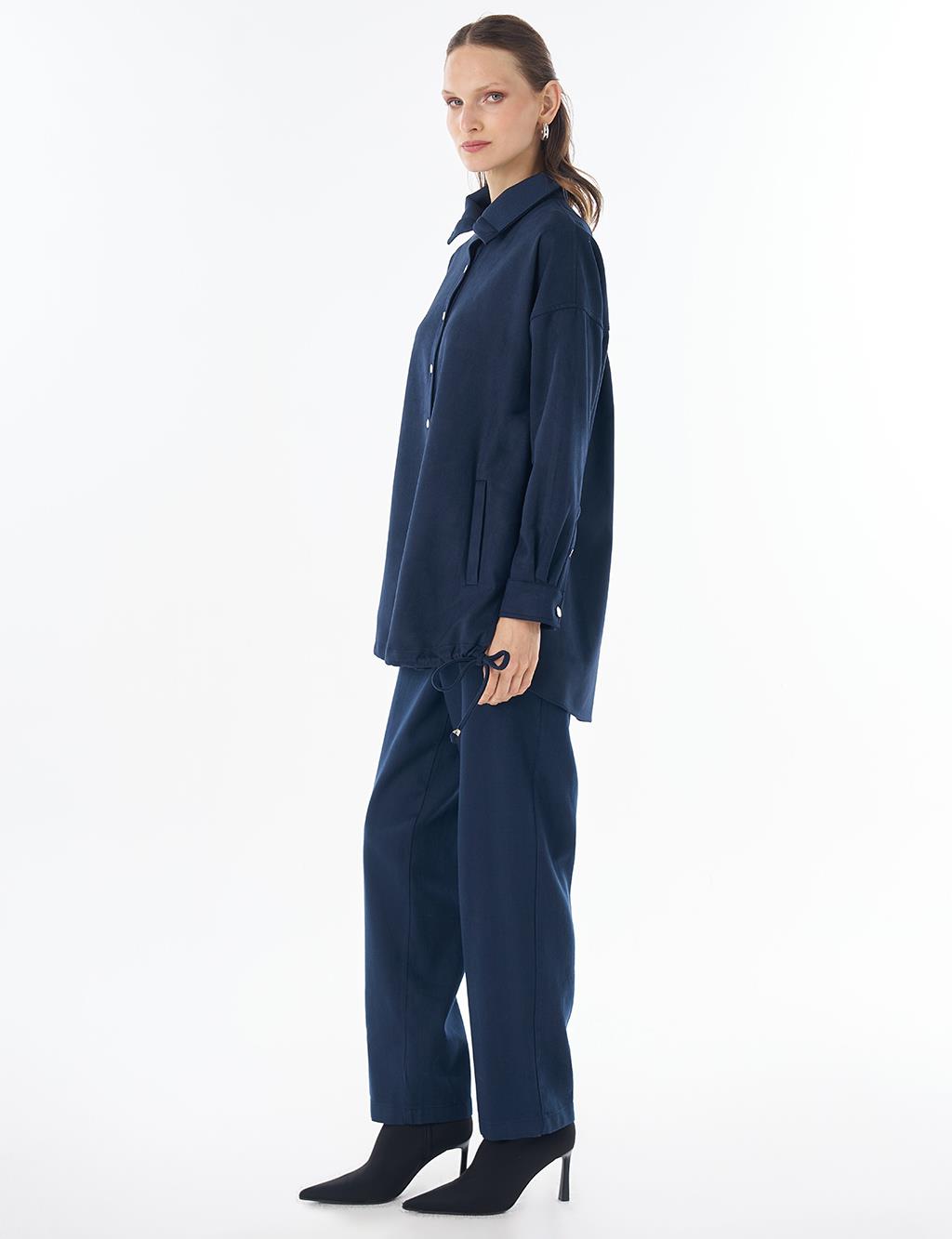 Stand Collar Suede Tunic - Dark Navy