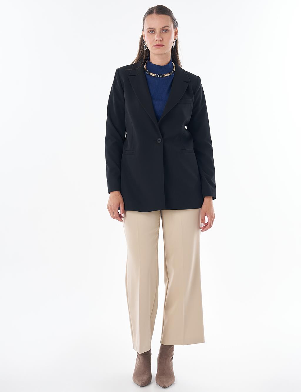 Single-Button Basic Blazer - Black