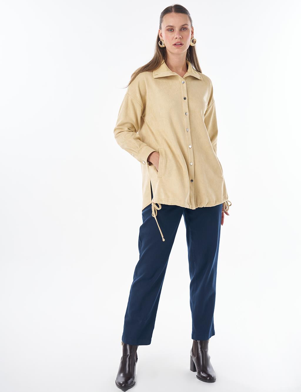 Stand Collar Suede Tunic - Light Yellow
