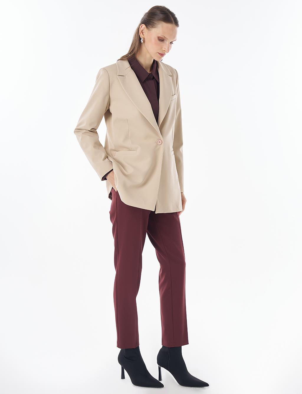 Single-Button Basic Blazer - Stone
