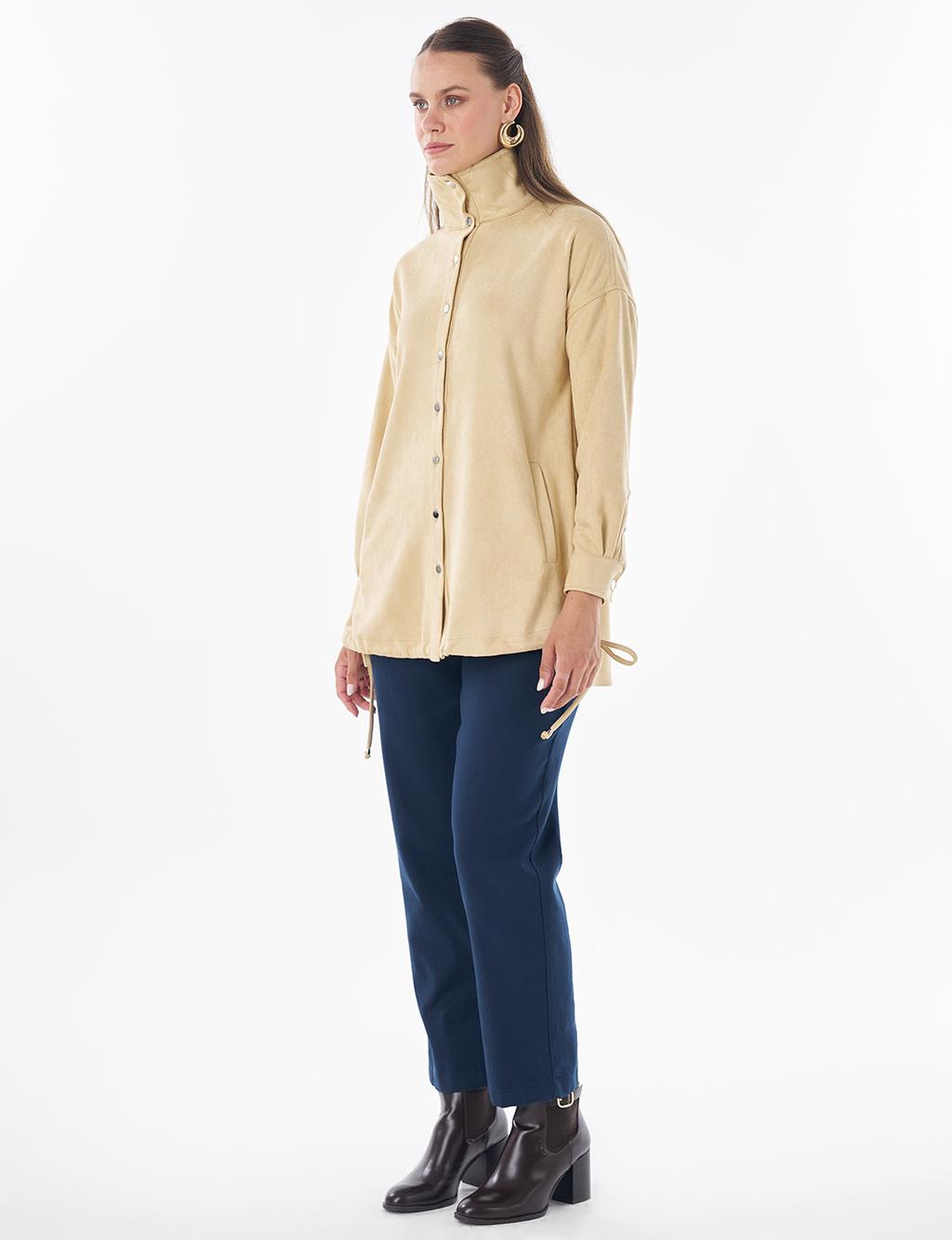 Stand Collar Suede Tunic - Light Yellow