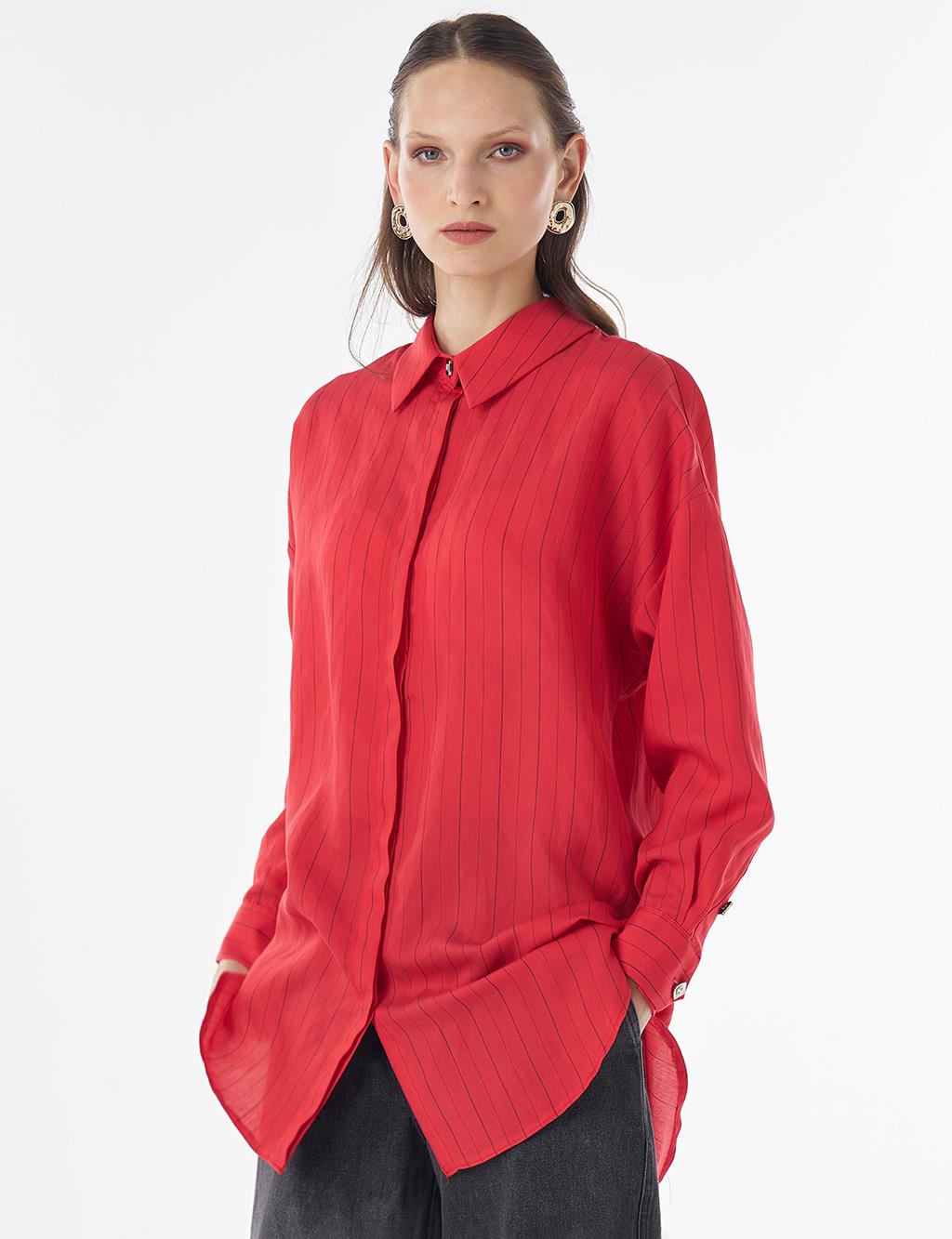 Striped Lyocell Tunic - Red