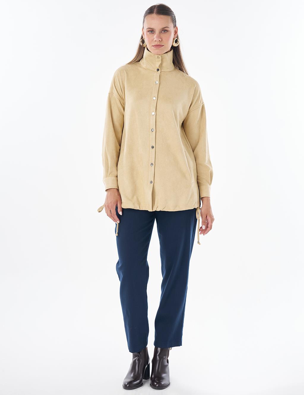 Stand Collar Suede Tunic - Light Yellow