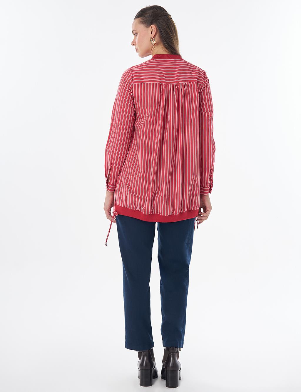 Embroidered Striped Tunic - Red