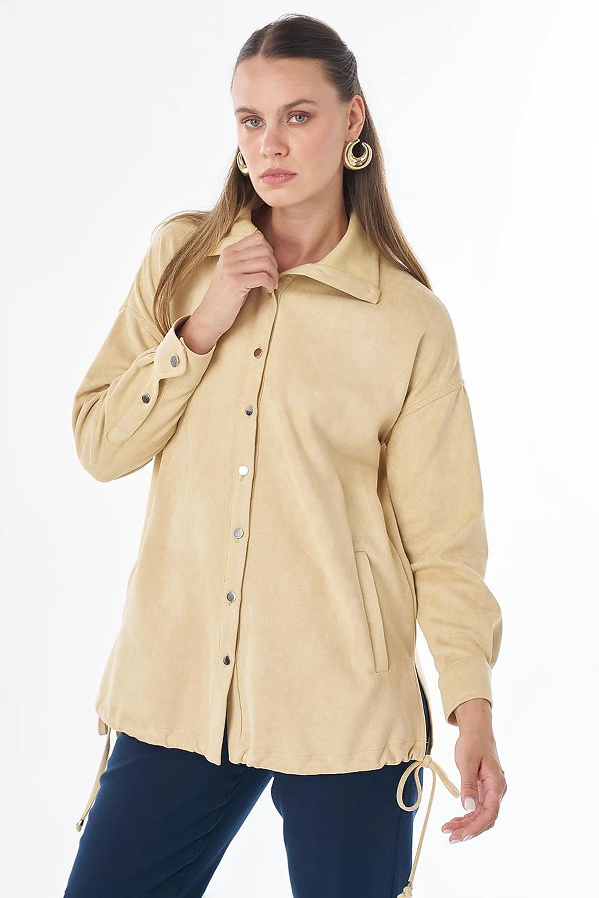 Stand Collar Suede Tunic -Yellow