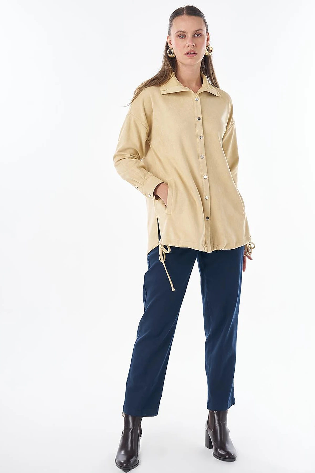 Stand Collar Suede Tunic -Yellow