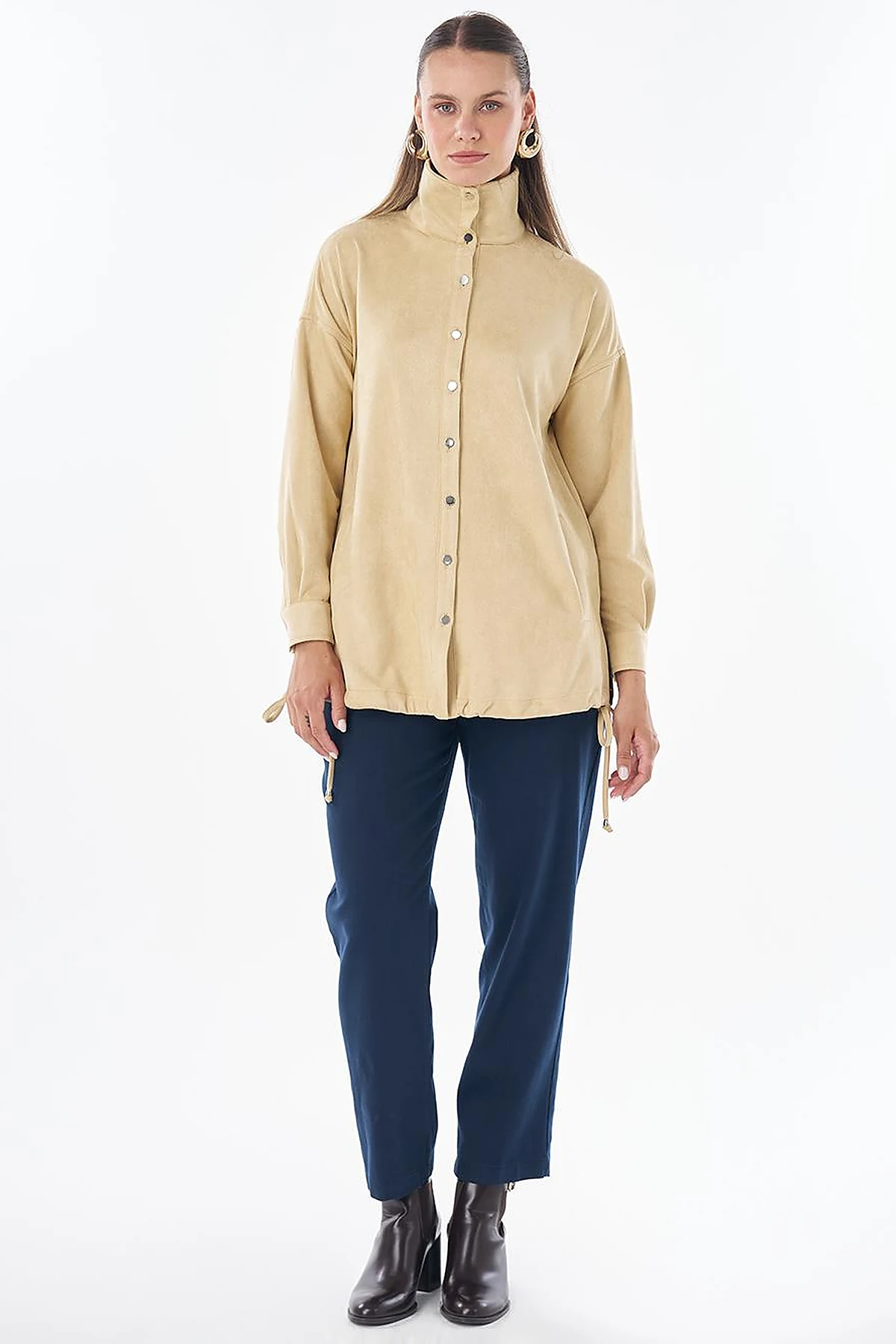 Stand Collar Suede Tunic -Yellow