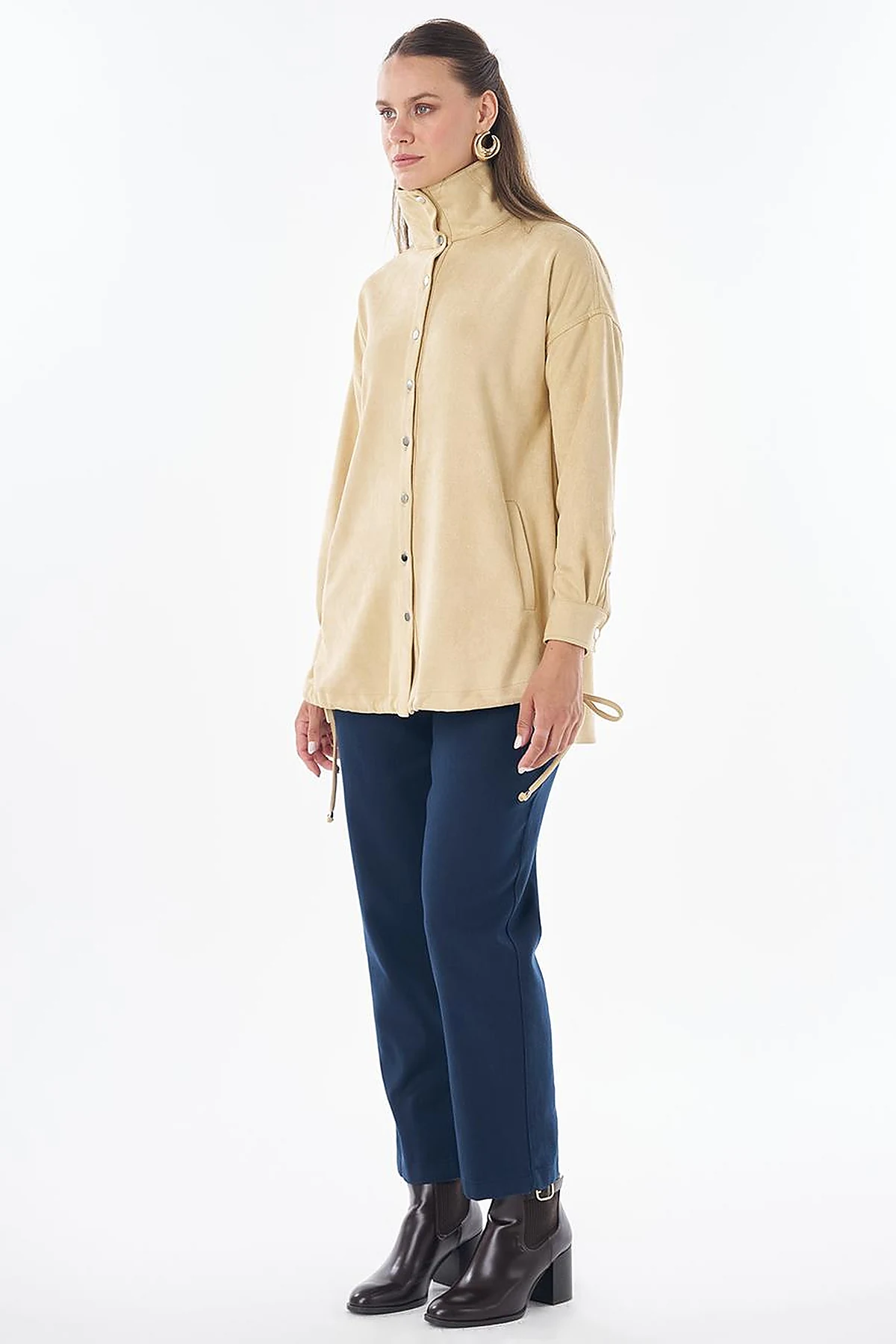 Stand Collar Suede Tunic -Yellow