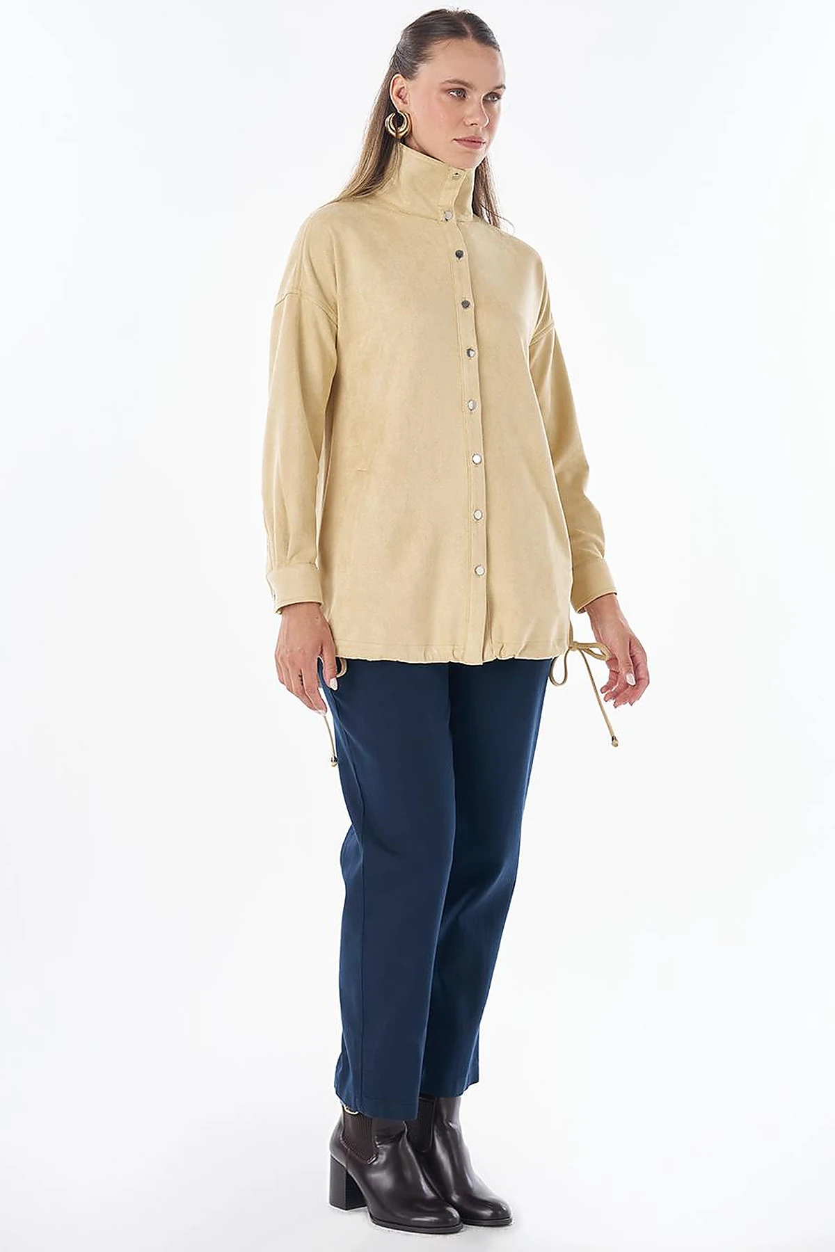 Stand Collar Suede Tunic -Yellow