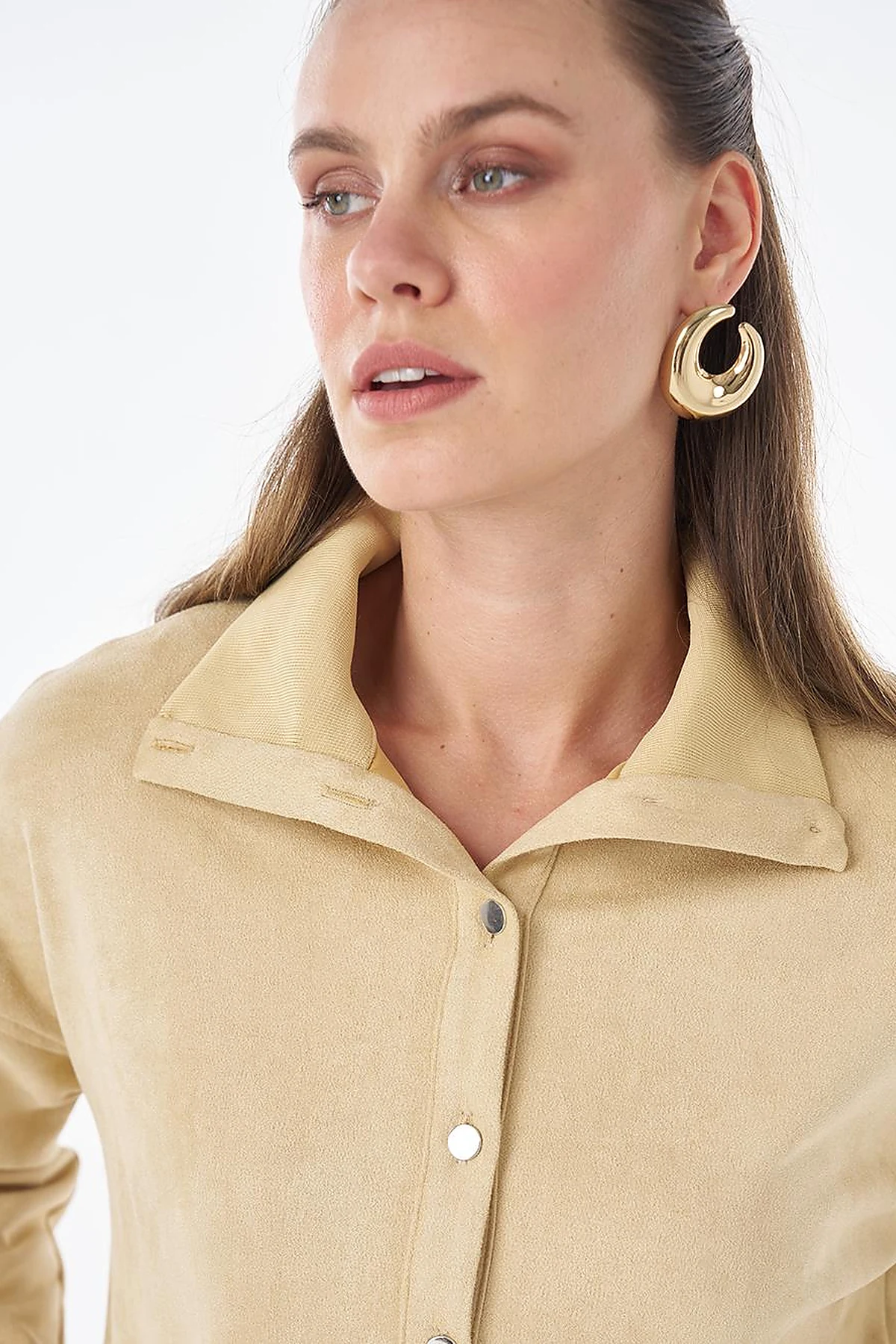 Stand Collar Suede Tunic -Yellow