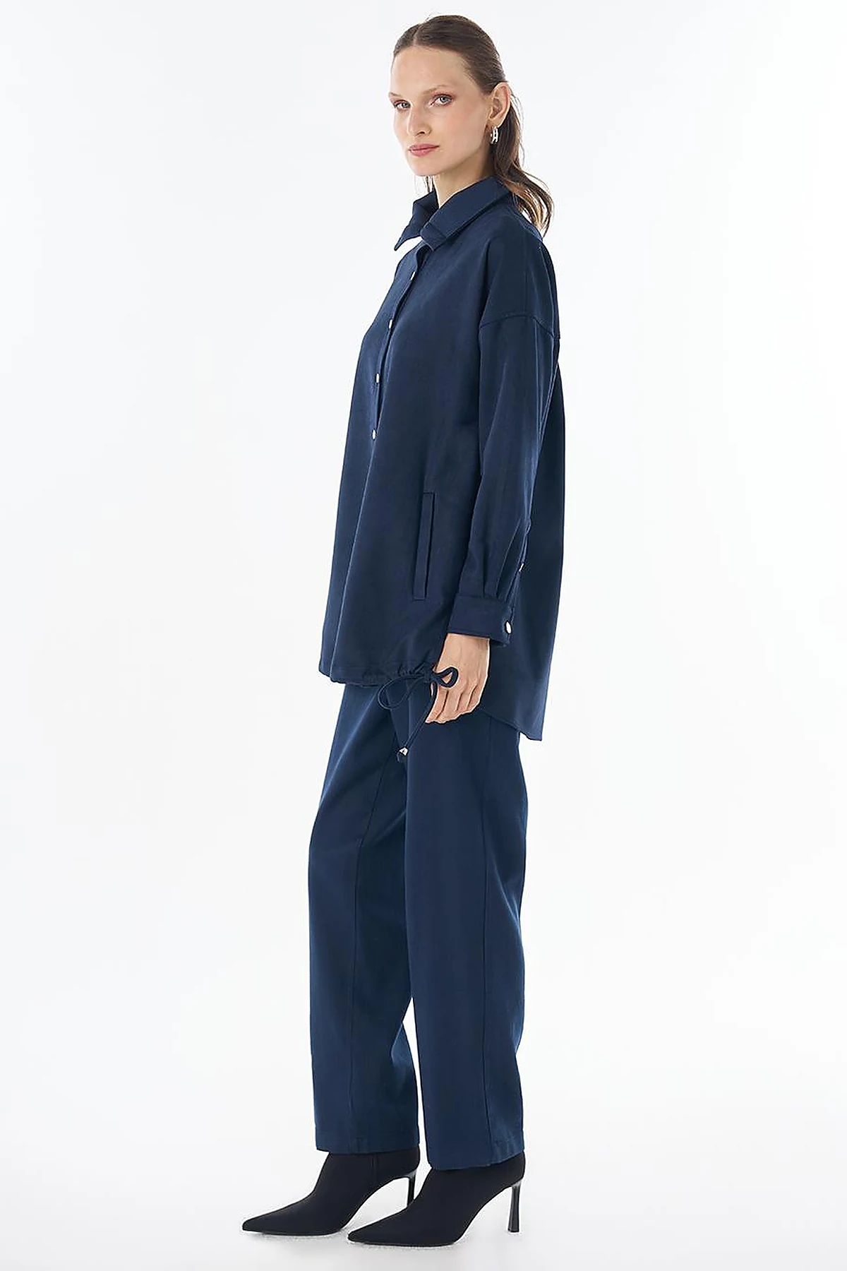 Stand Collar Suede Tunic - Navy