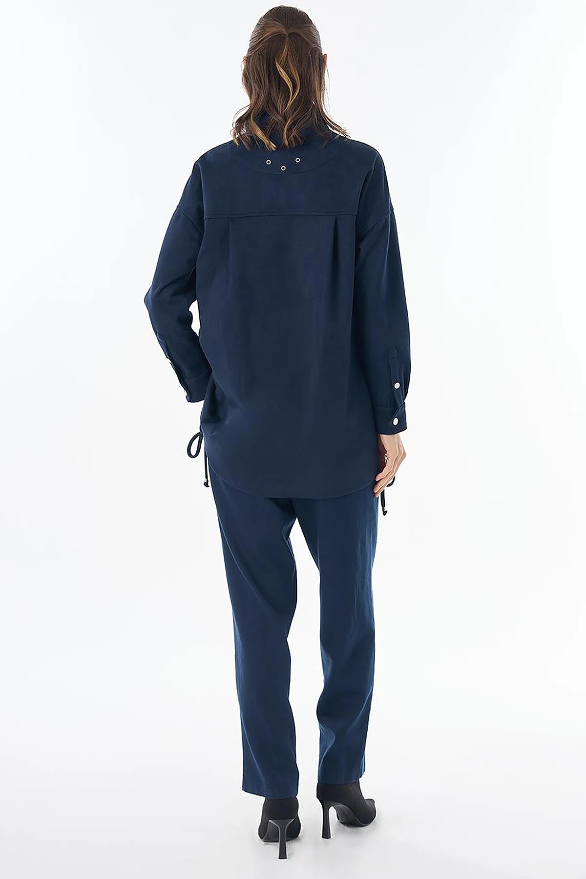 Stand Collar Suede Tunic - Navy