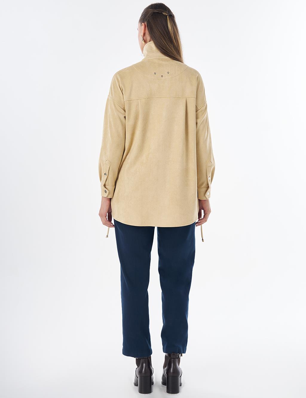Stand Collar Suede Tunic - Light Yellow