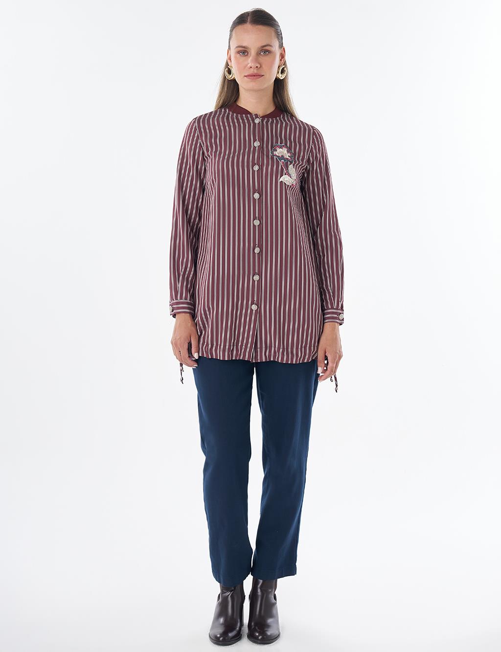 Embroidered Striped Tunic - Dark Burgundy