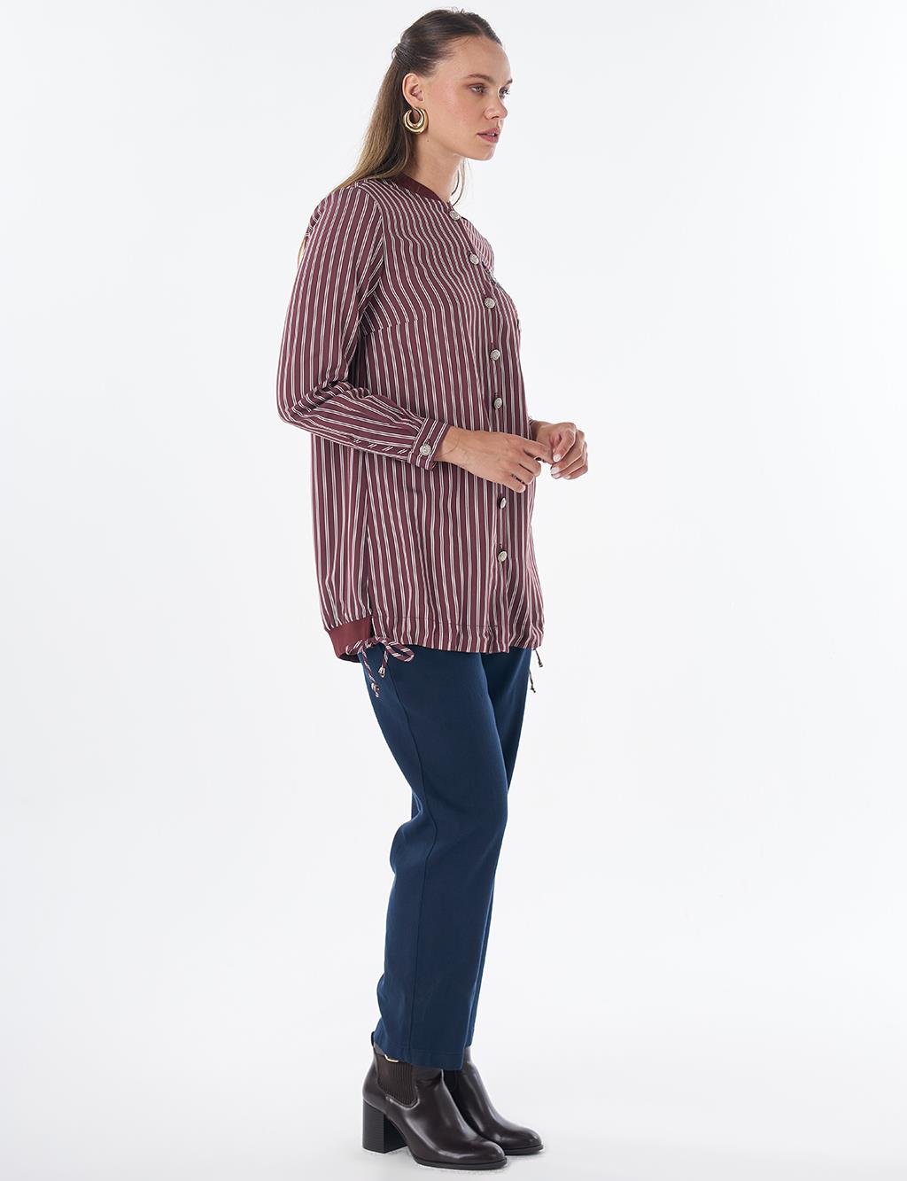Embroidered Striped Tunic - Dark Burgundy