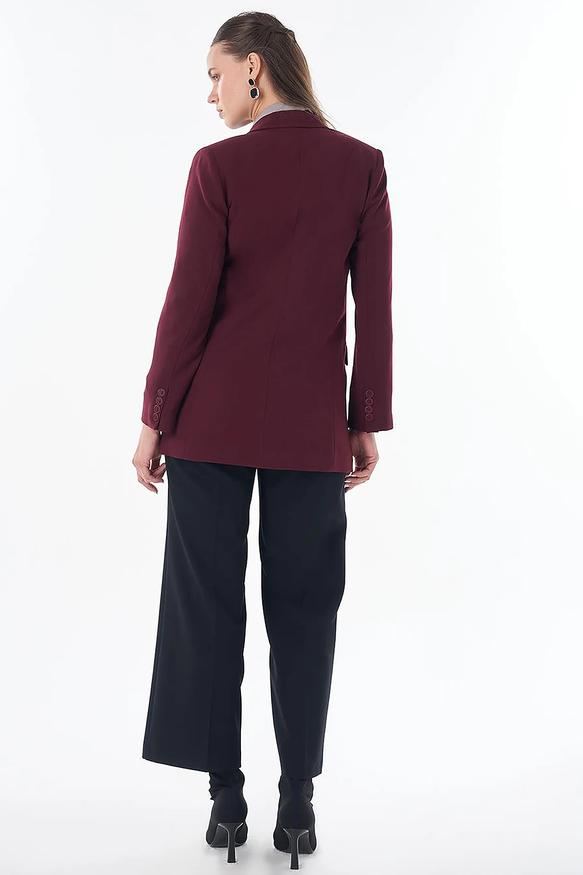 Cover Pocket Crepe Blazer Jacket Burgundy