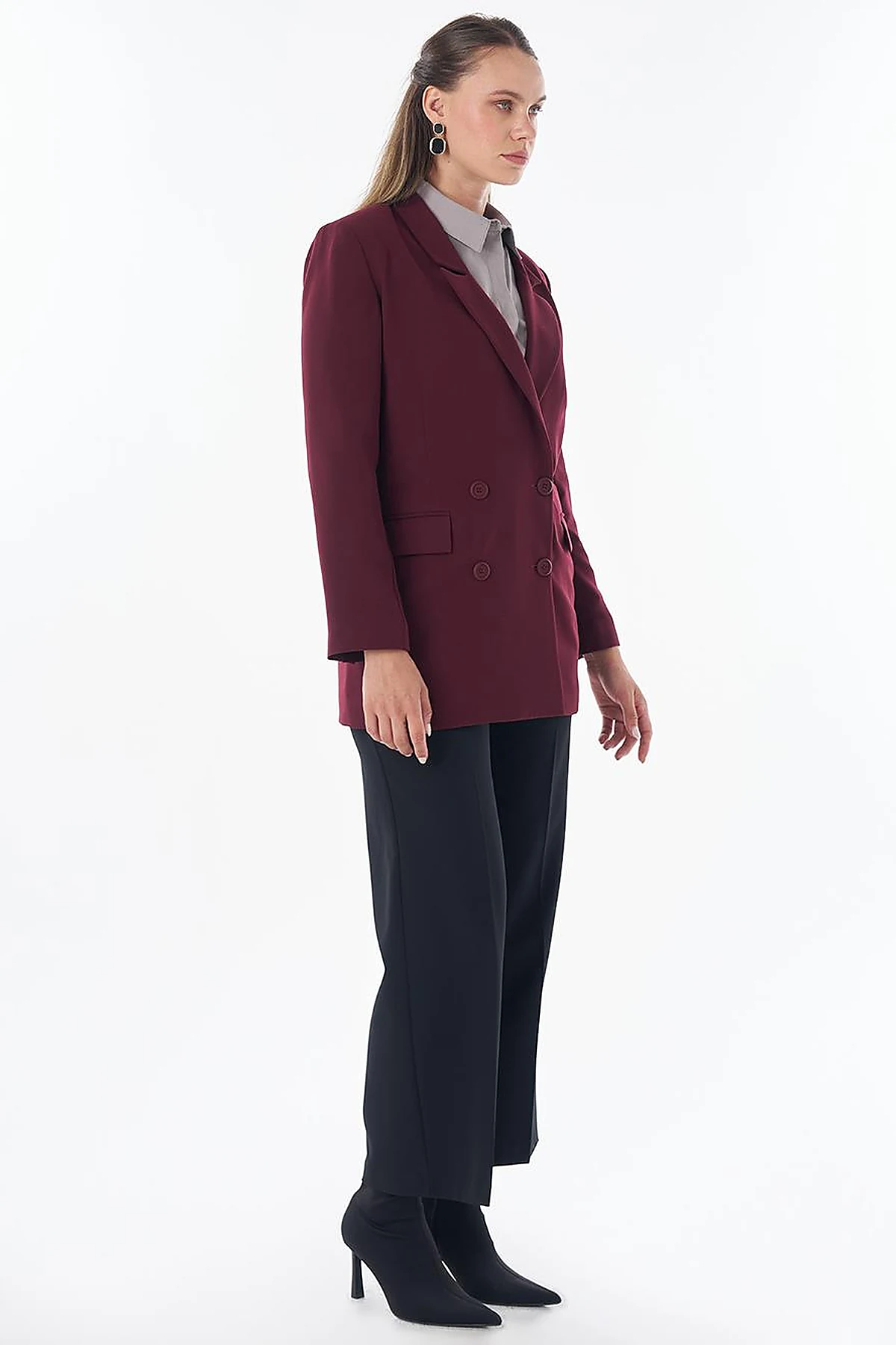 Cover Pocket Crepe Blazer Jacket Burgundy