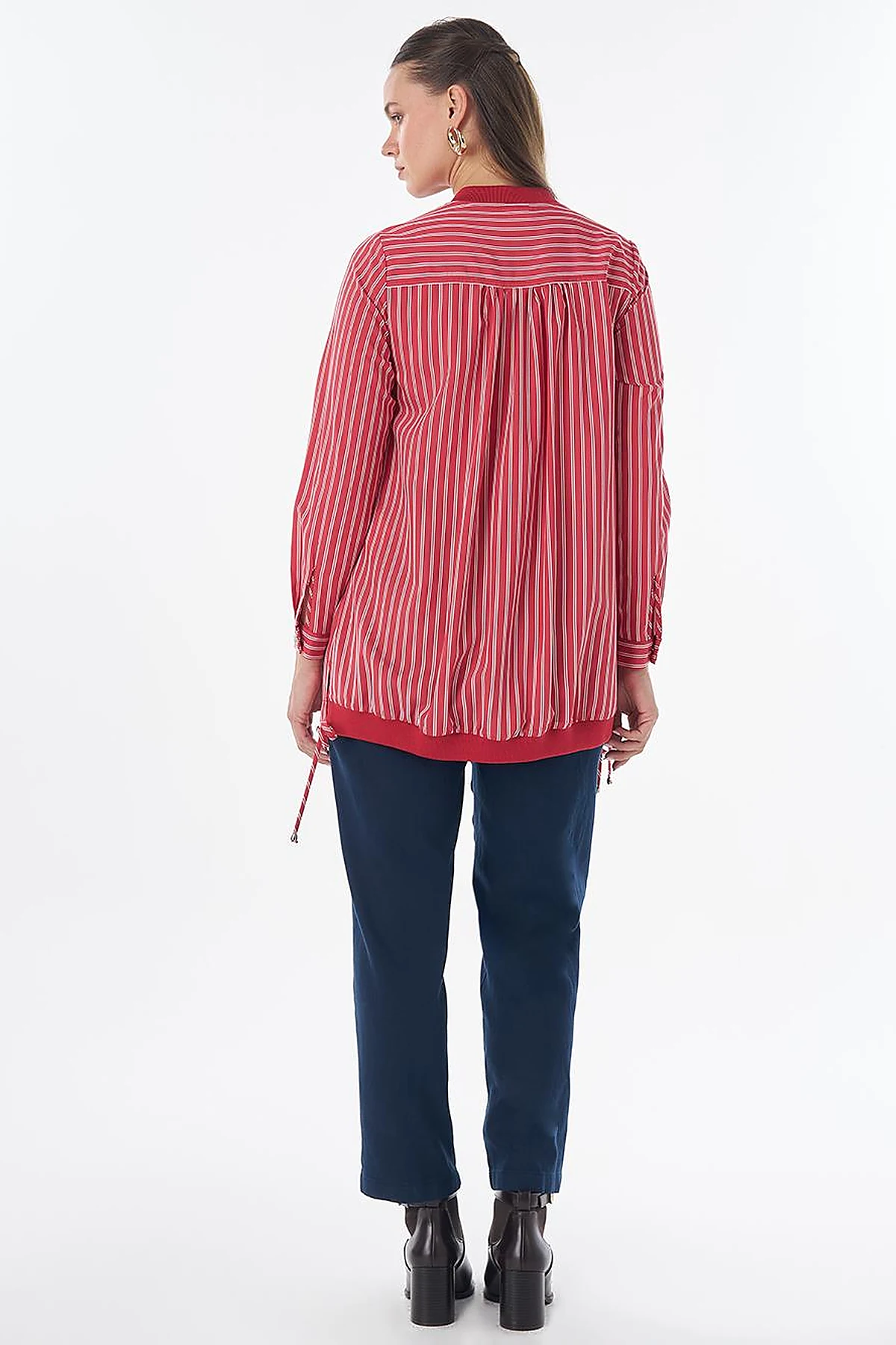 Embroidered Striped Tunic - Red