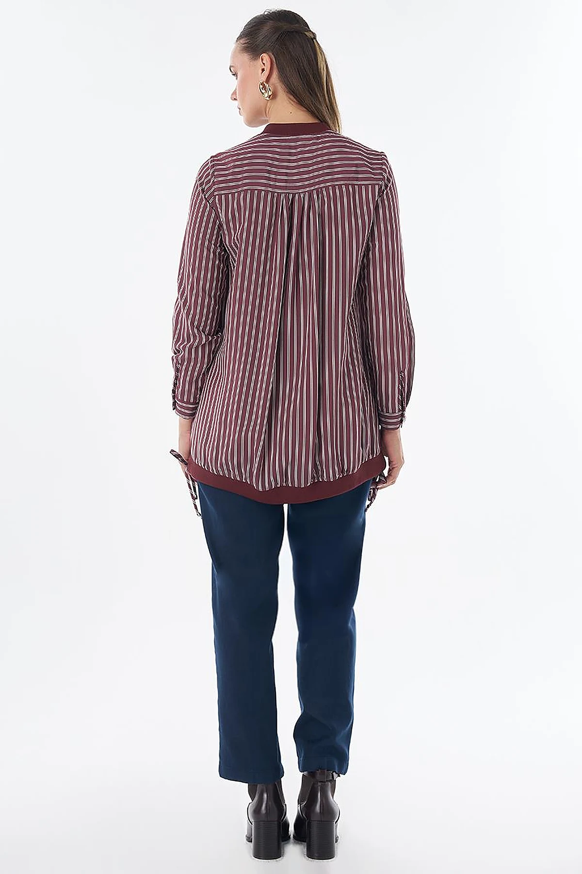 Embroidered Striped Tunic - Dark Burgundy