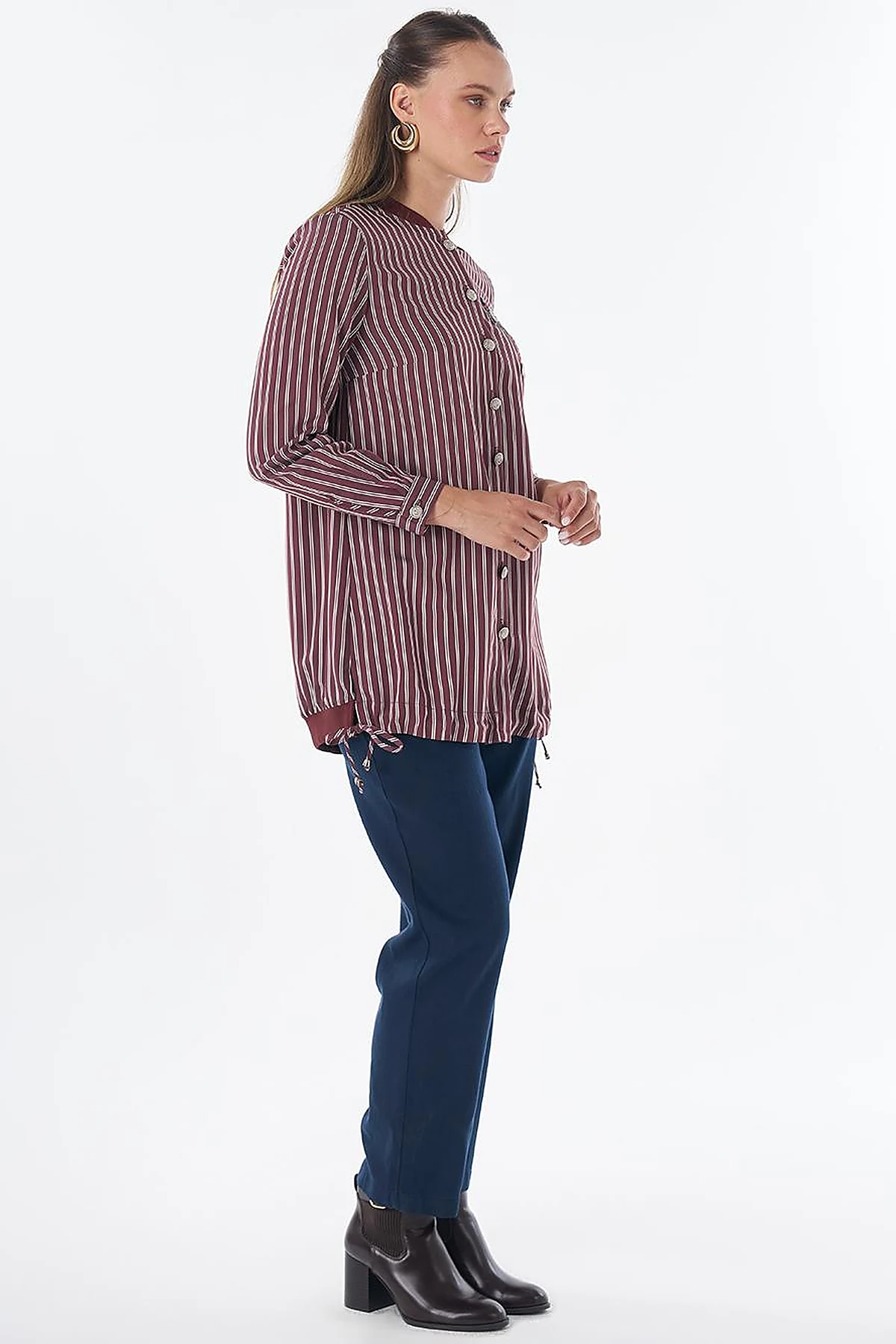 Embroidered Striped Tunic - Dark Burgundy