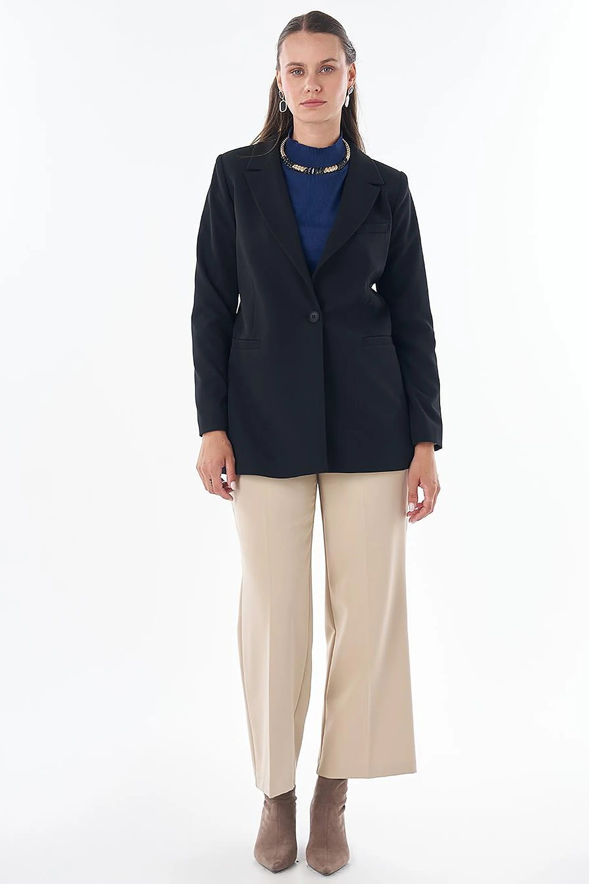 Single-Button Basic Blazer - Black
