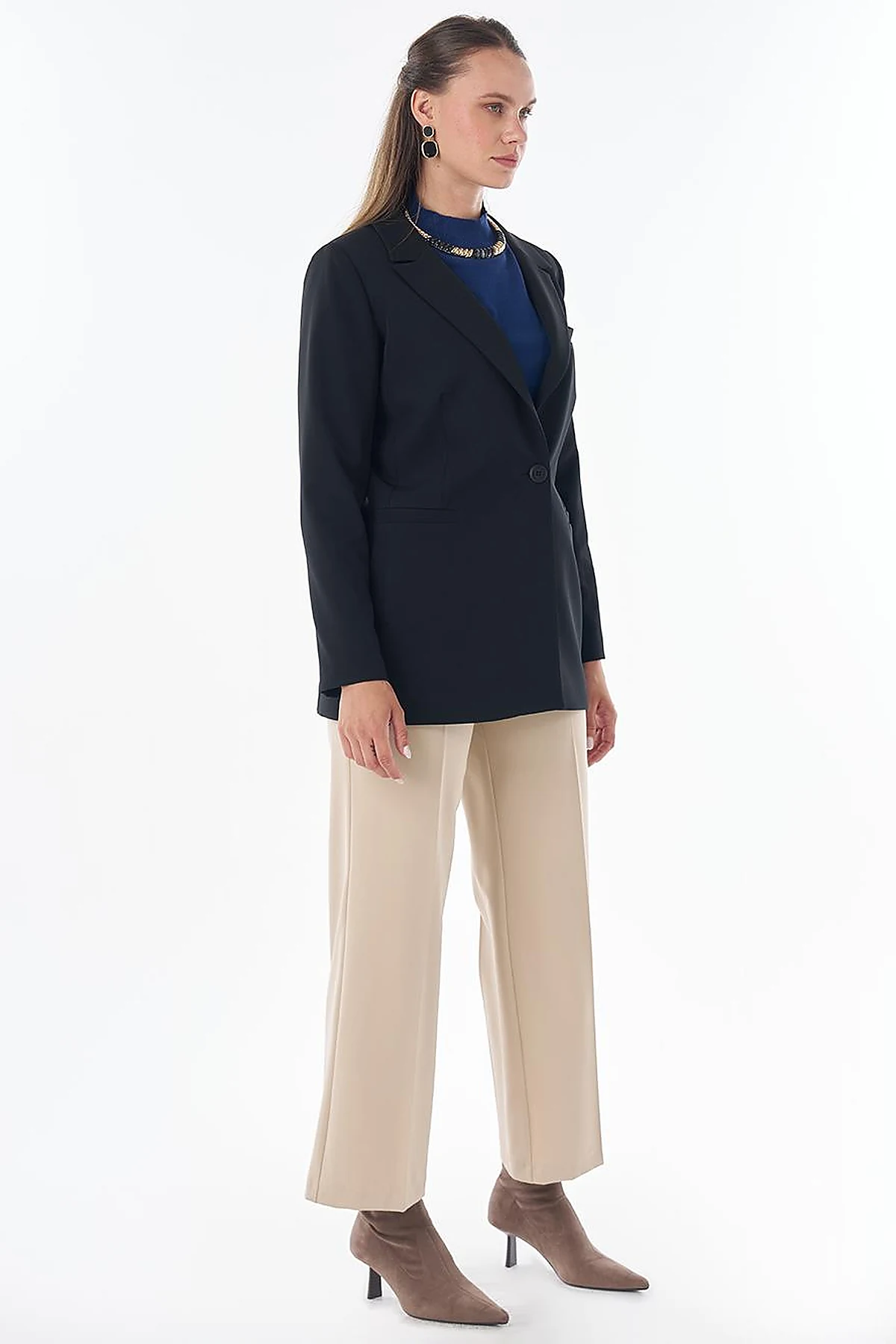 Single-Button Basic Blazer - Black