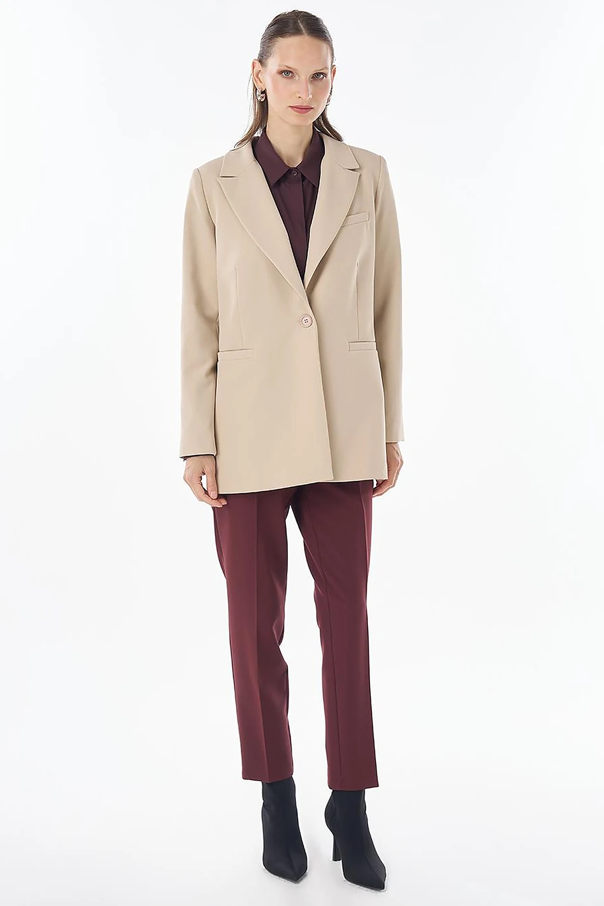 Single-Button Basic Blazer - Stone