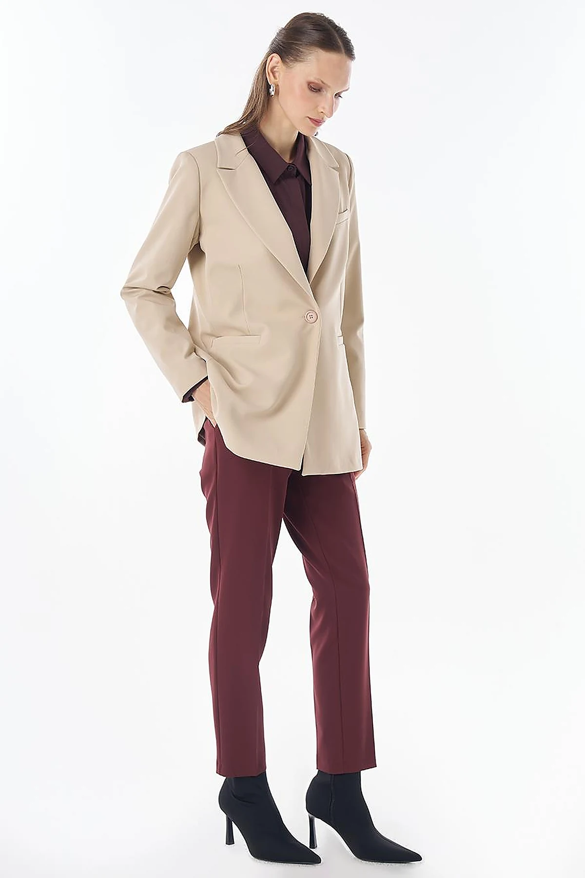 Single-Button Basic Blazer - Stone