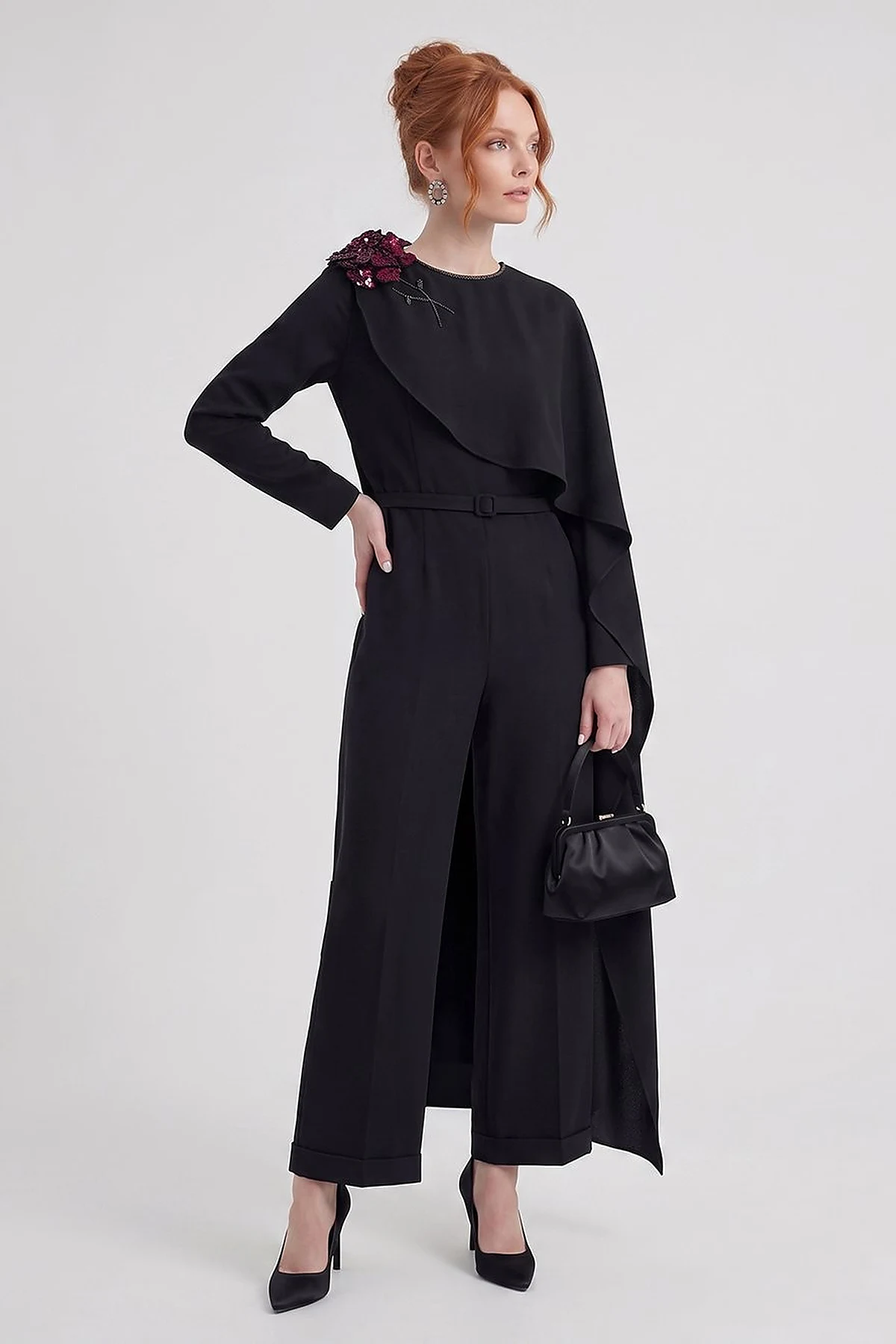 Elegant Embroidered Jumpsuit – Black