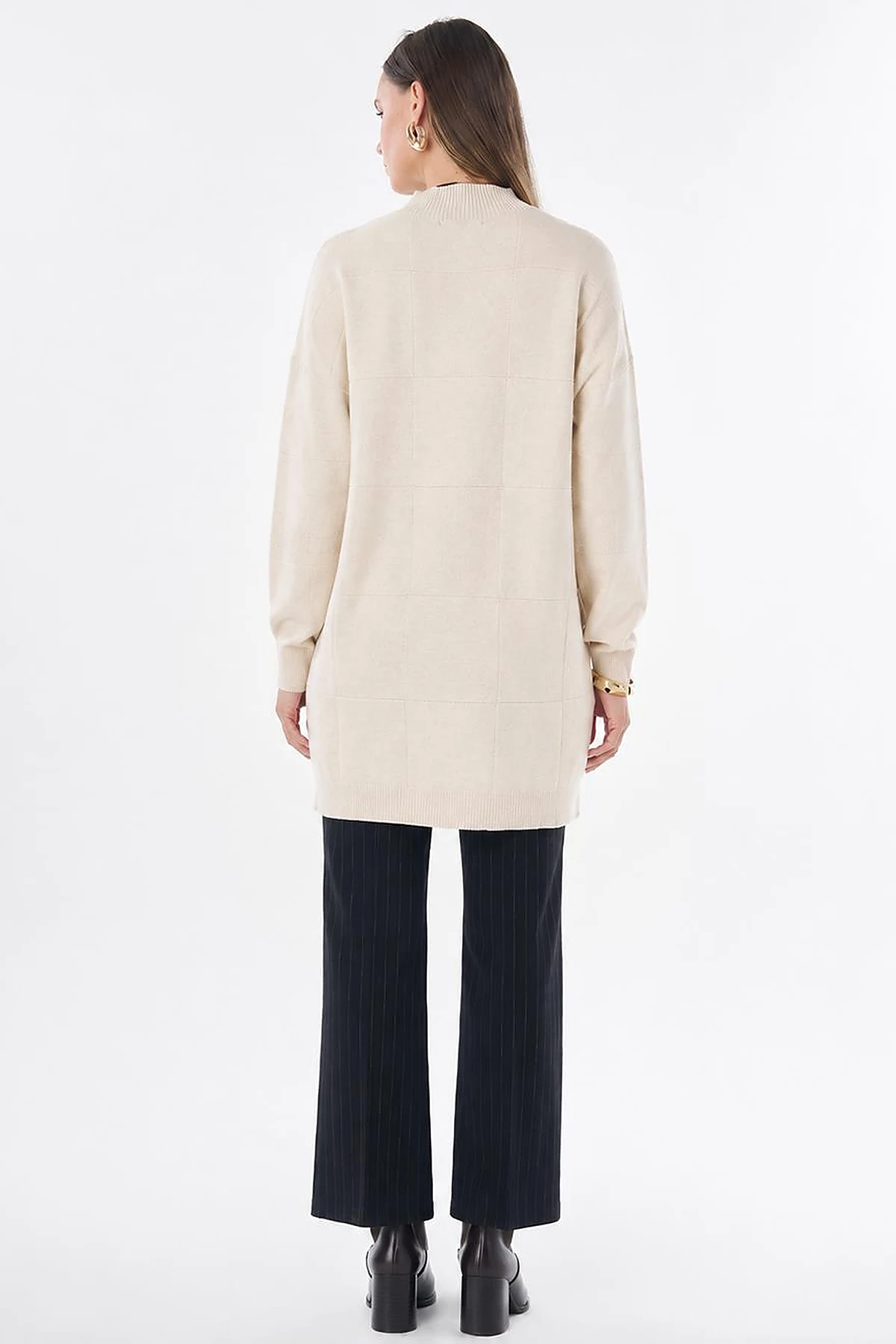 Square Pattern Knit Tunic – Cream