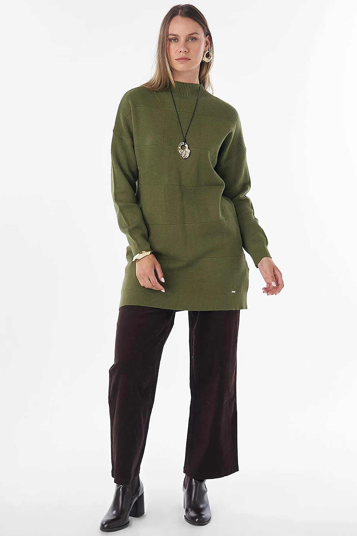 Square Pattern Knit Tunic –Green