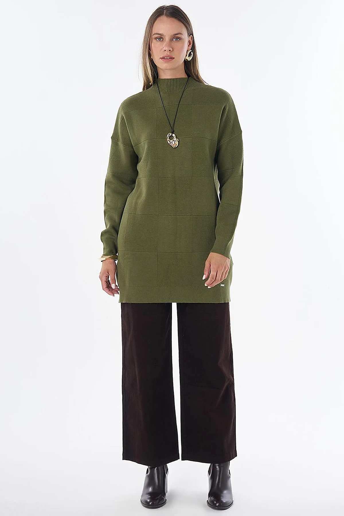 Square Pattern Knit Tunic –Green
