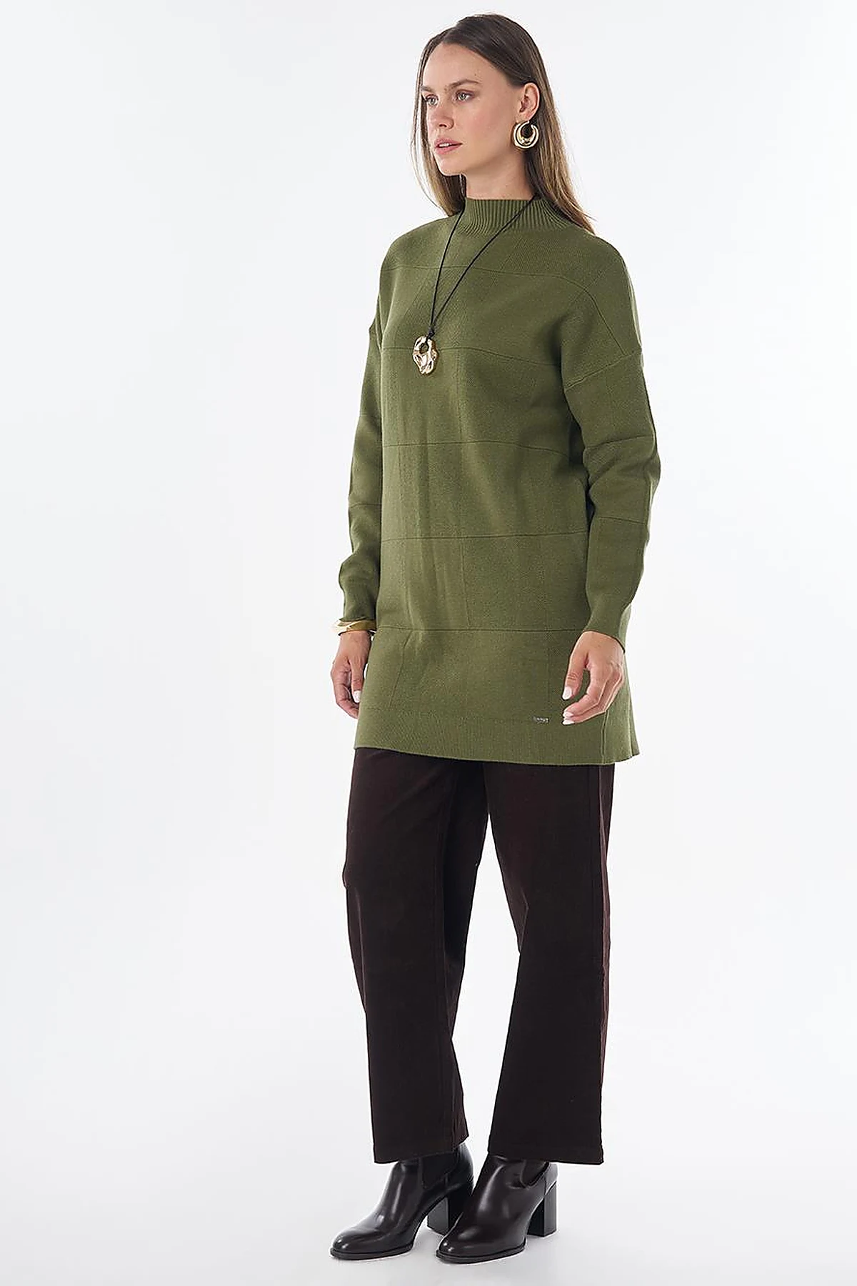 Square Pattern Knit Tunic –Green