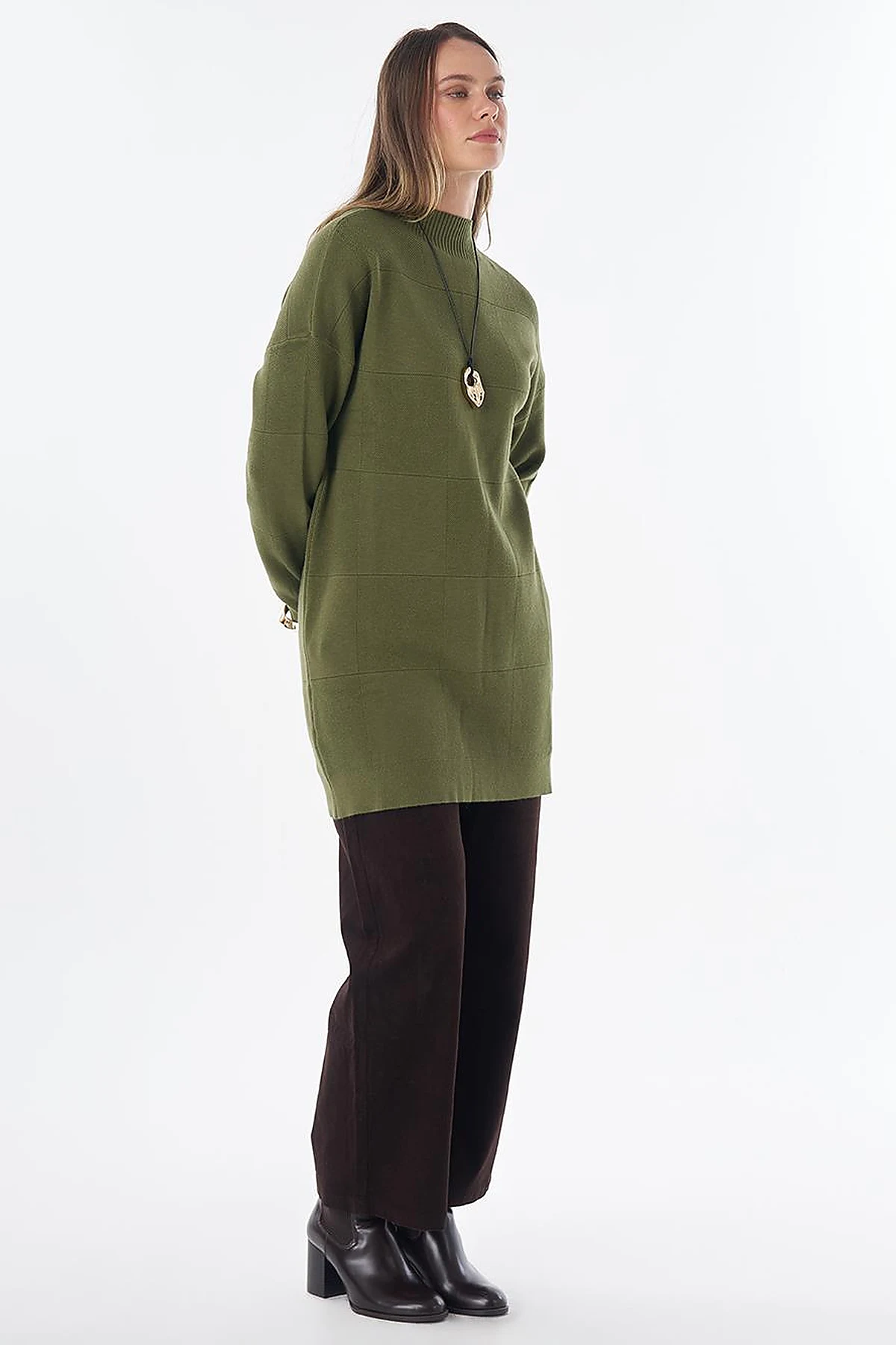 Square Pattern Knit Tunic –Green