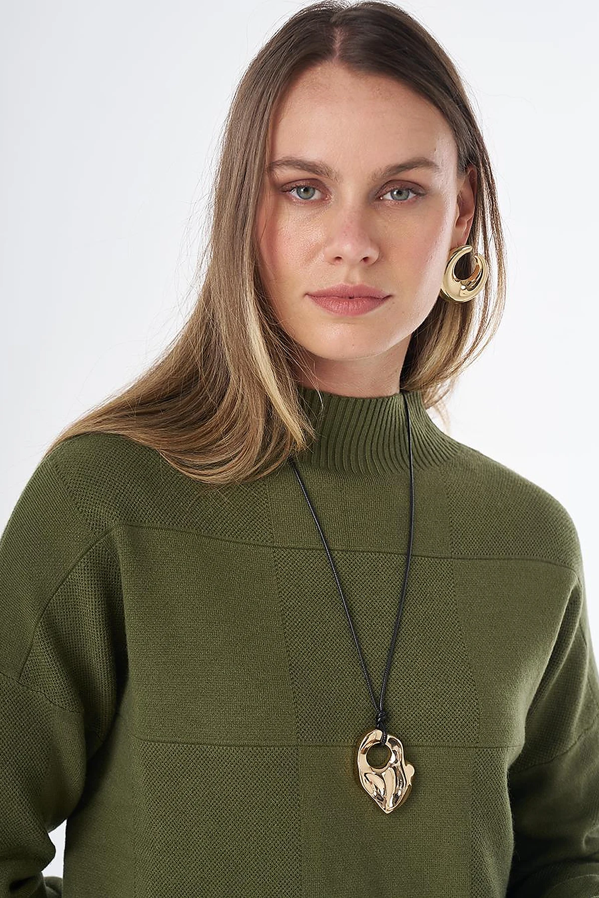 Square Pattern Knit Tunic –Green