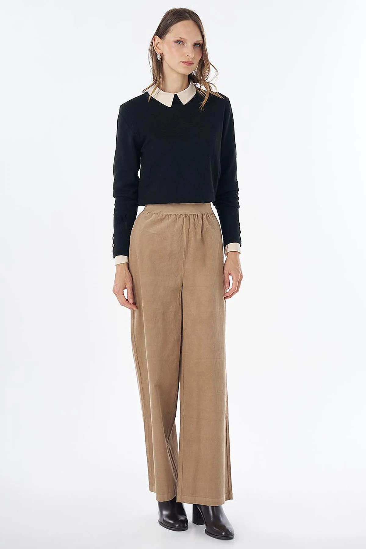 Elastic Waist Corduroy Trousers – Mink