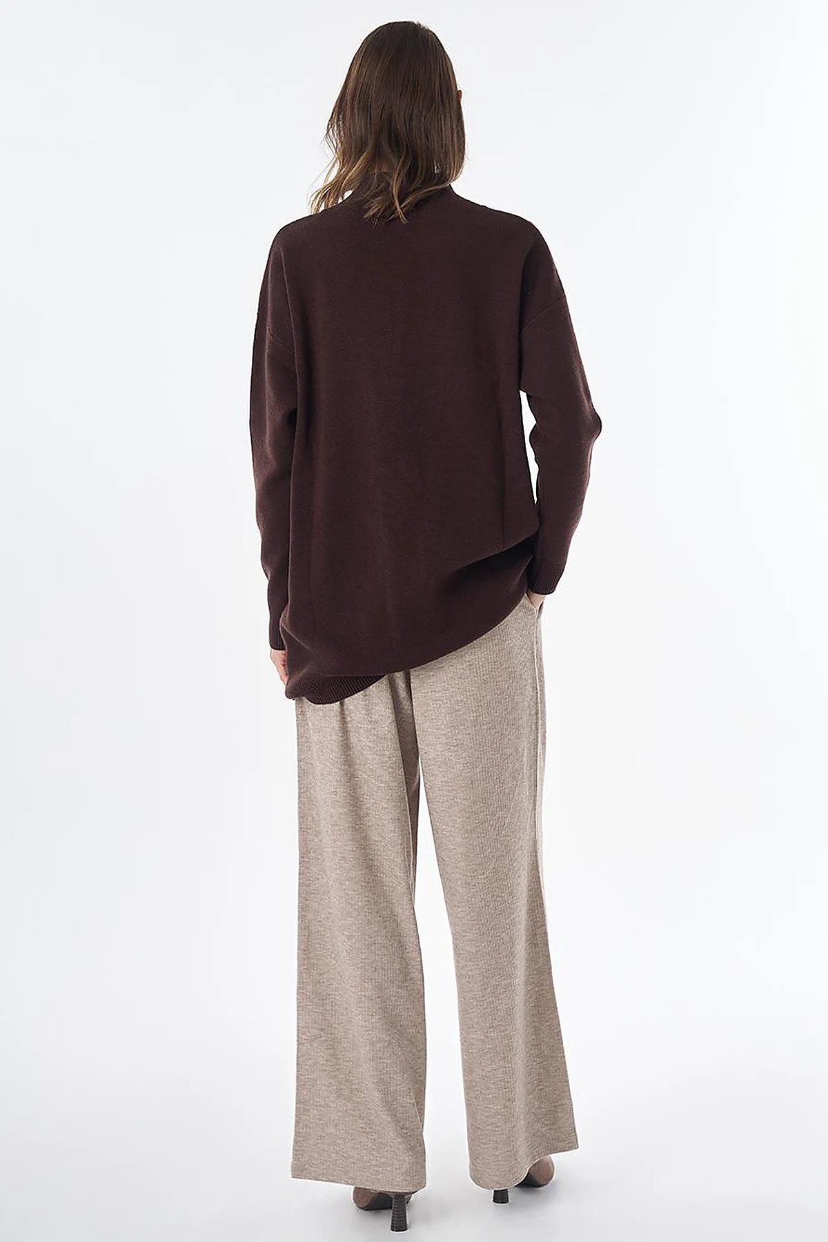 Leaf Pattern Knit Tunic – Dark Brown