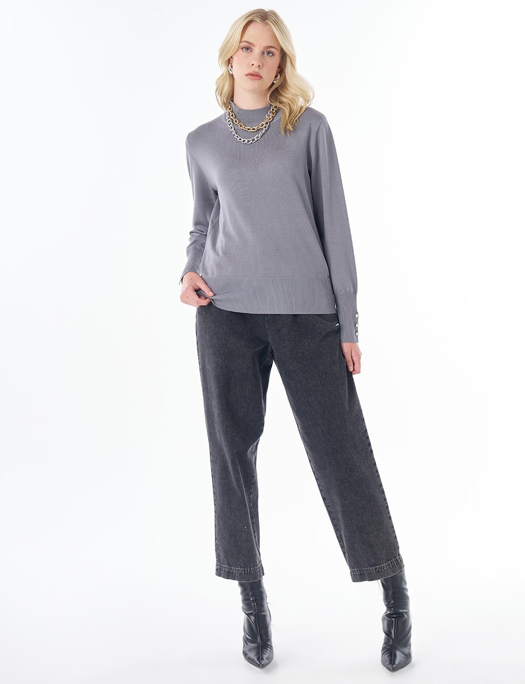 Basic Viscose Knit Sweater Gray