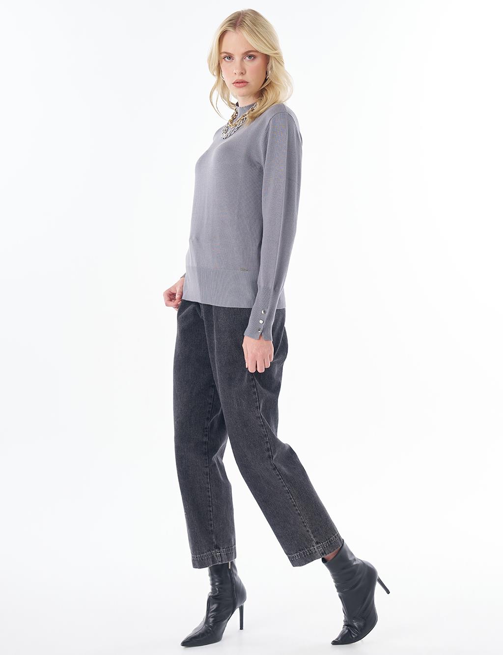 Basic Viscose Knit Sweater Gray