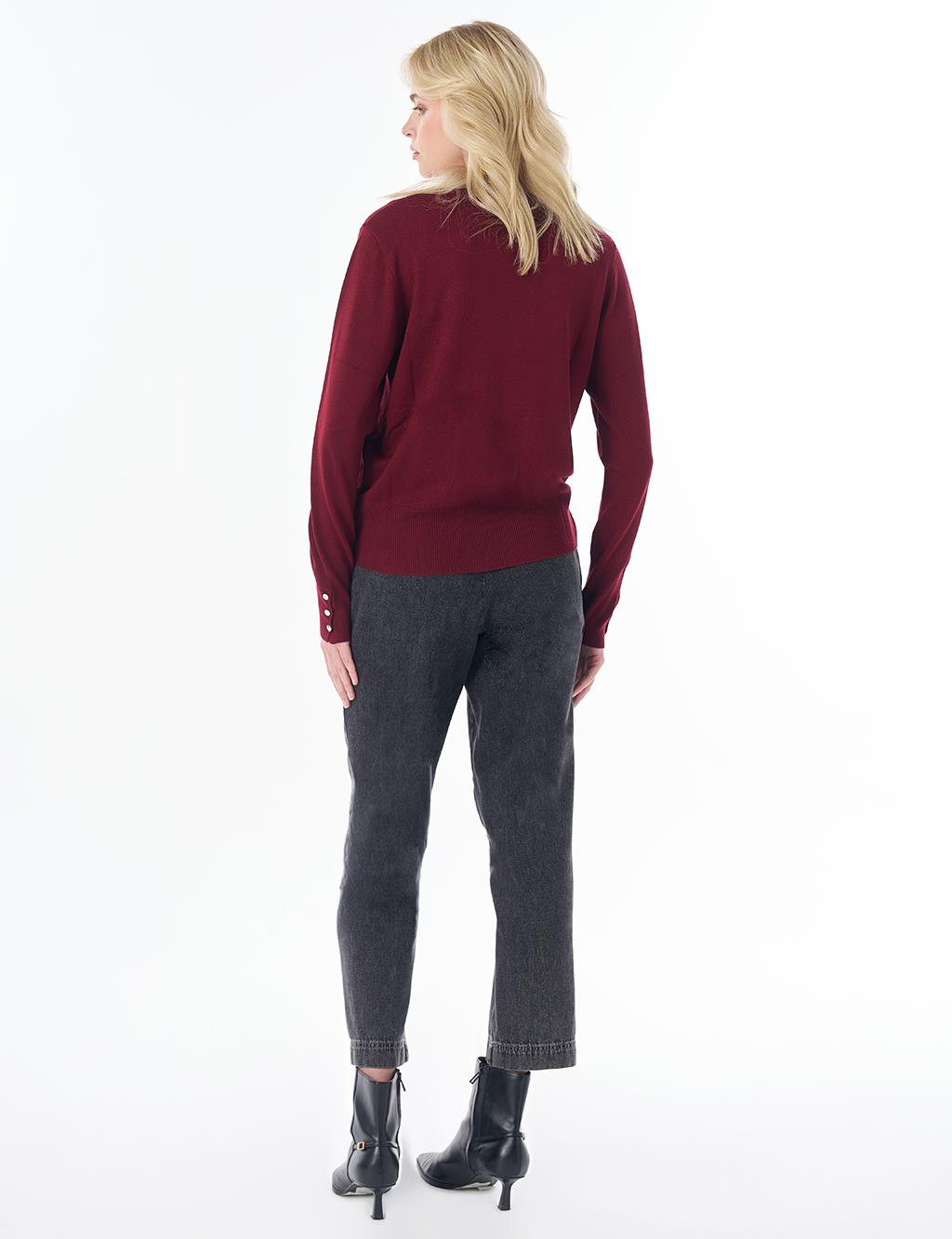 Basic Viscose Knit Sweater Dark Burgundy 