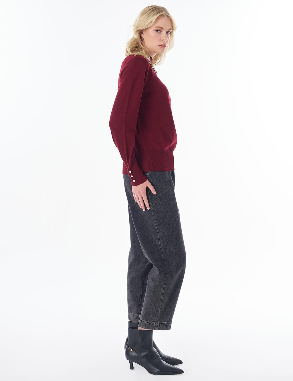 Basic Viscose Knit Sweater Dark Burgundy 