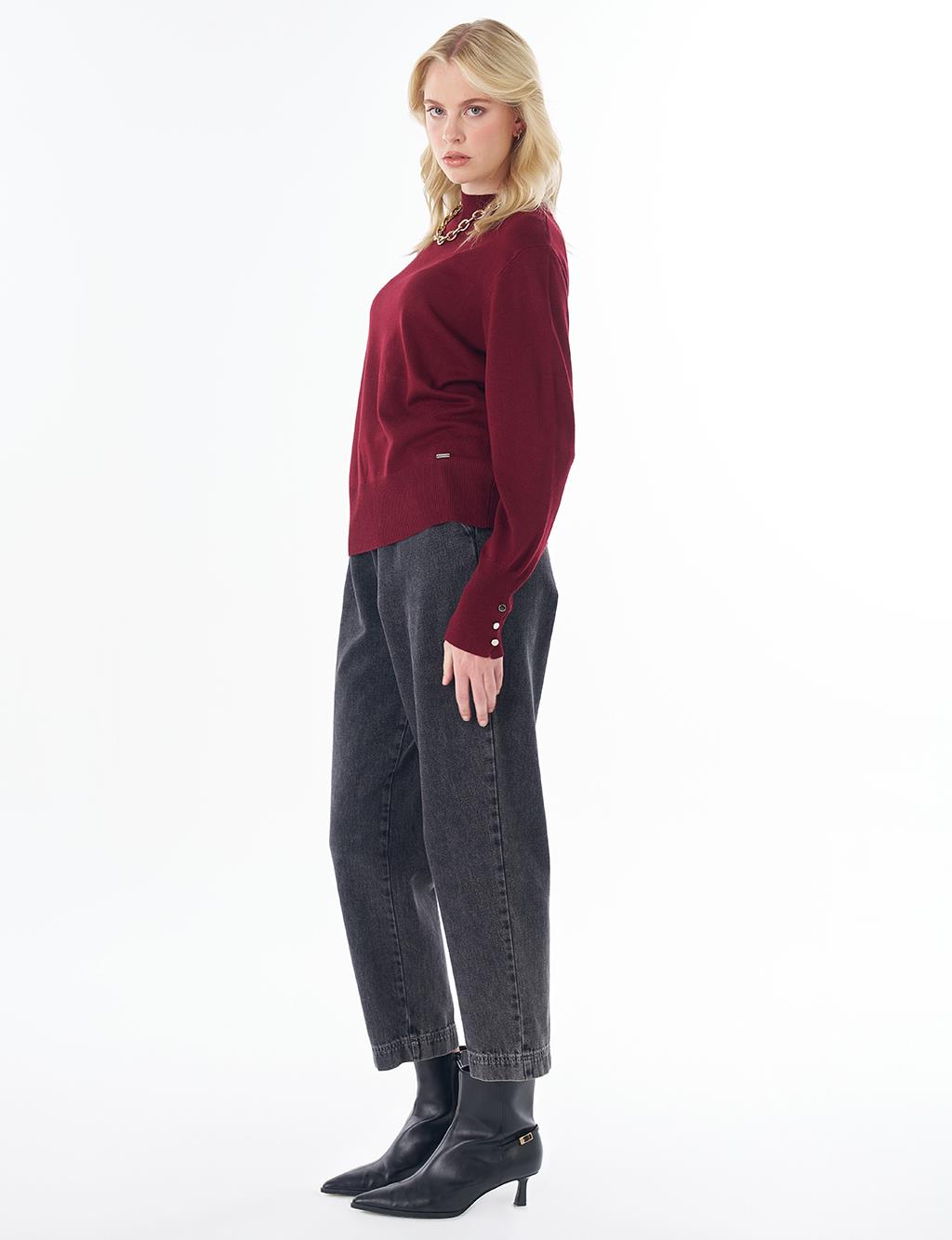 Basic Viscose Knit Sweater Dark Burgundy 