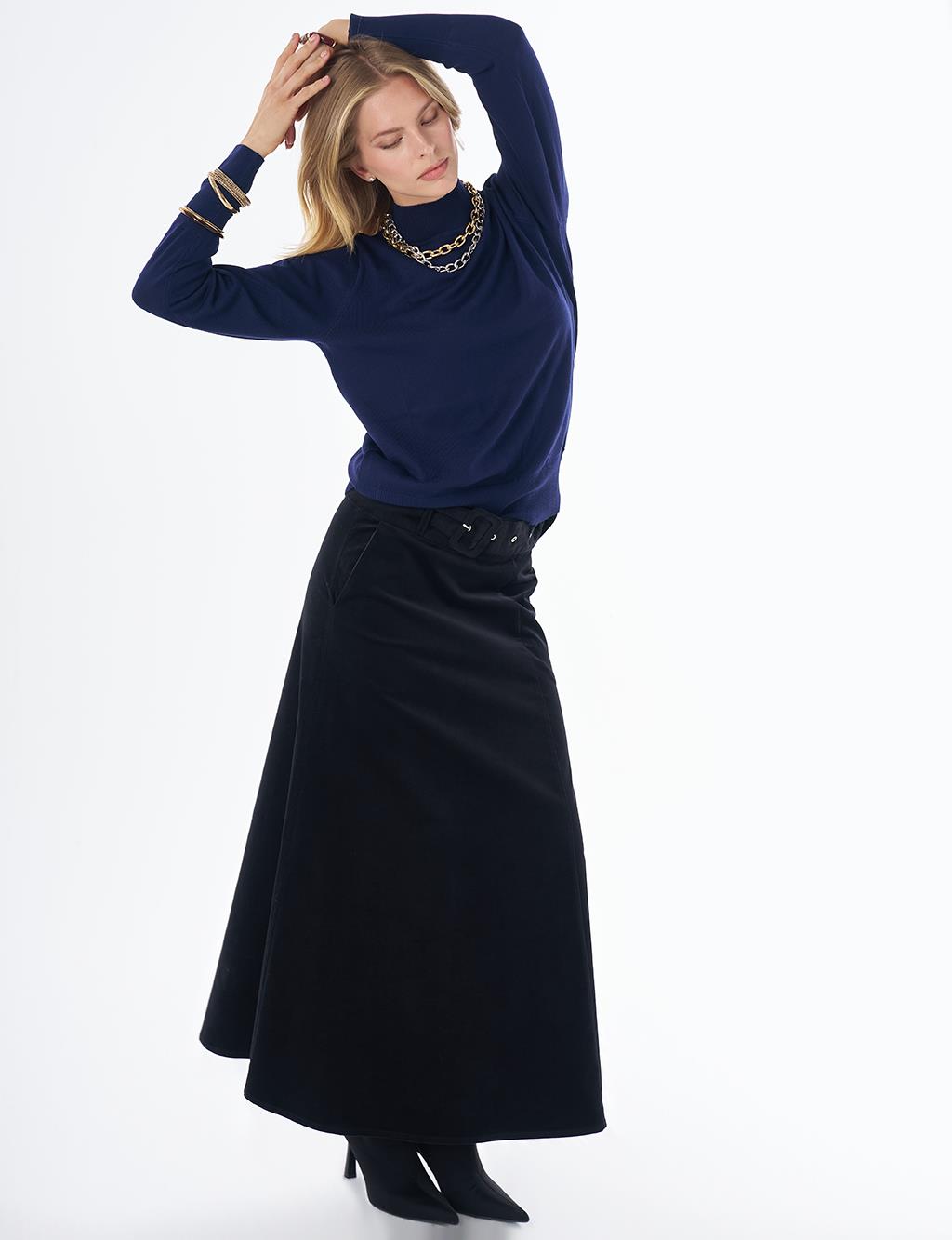 Basic Viscose Knit Sweater Navy 