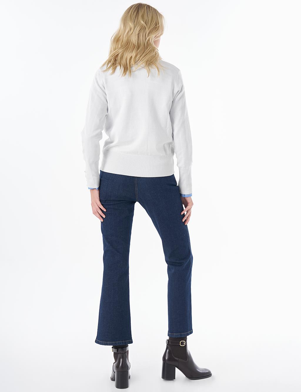 Basic Viscose Knit Sweater Ecru 
