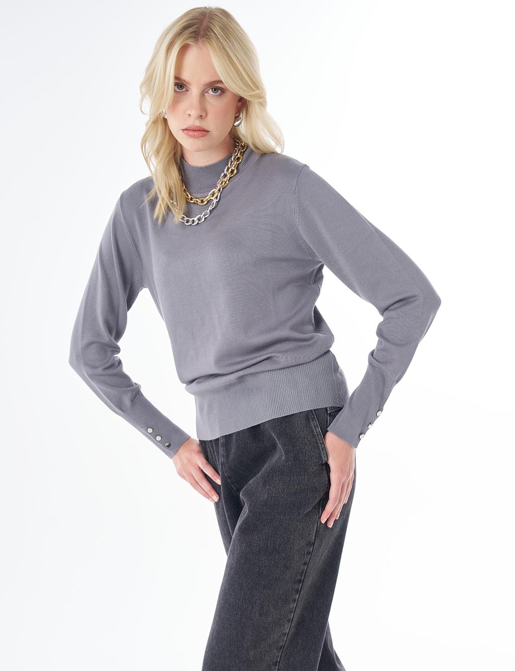 Basic Viscose Knit Sweater Gray