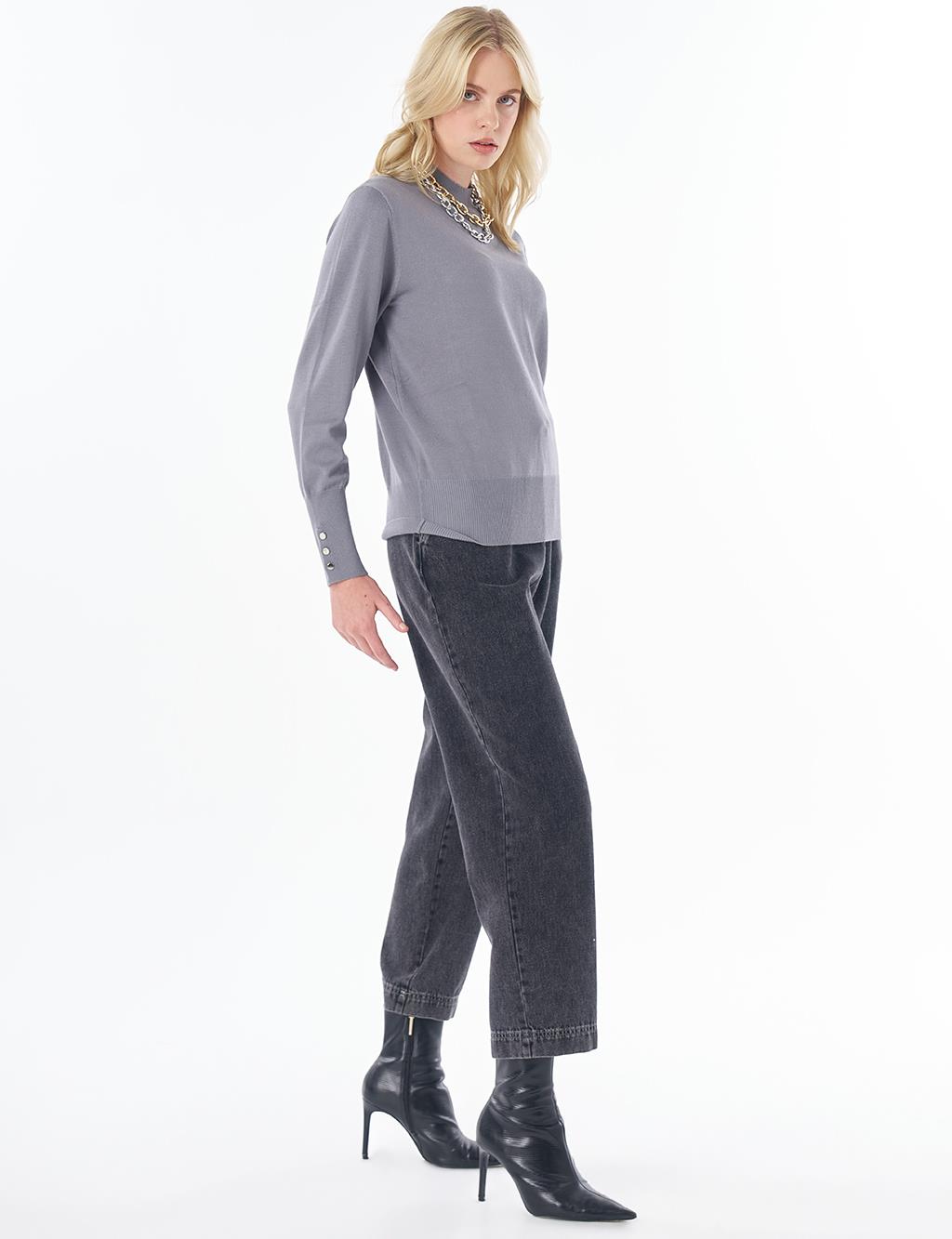 Basic Viscose Knit Sweater Gray